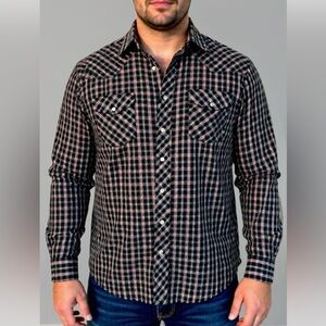 Wrangler Western pearl Snap-Front Plaid Shirt/ ranch/ barn/rodeo /vintage /